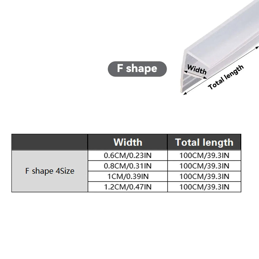 Transparent Silicone Seal Strip in F Shape for Glass Doors Windows - 1cm x 100cm