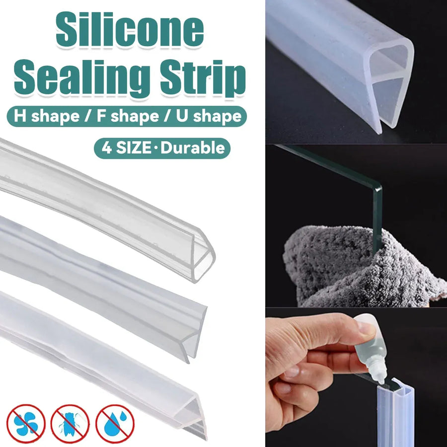Transparent Silicone Seal Strip in F Shape for Glass Doors Windows - 1cm x 100cm