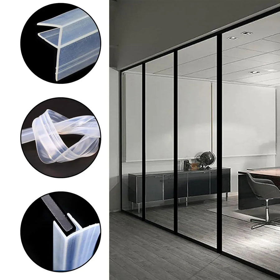 Transparent Silicone Seal Strip in F Shape for Glass Doors Windows - 1cm x 100cm