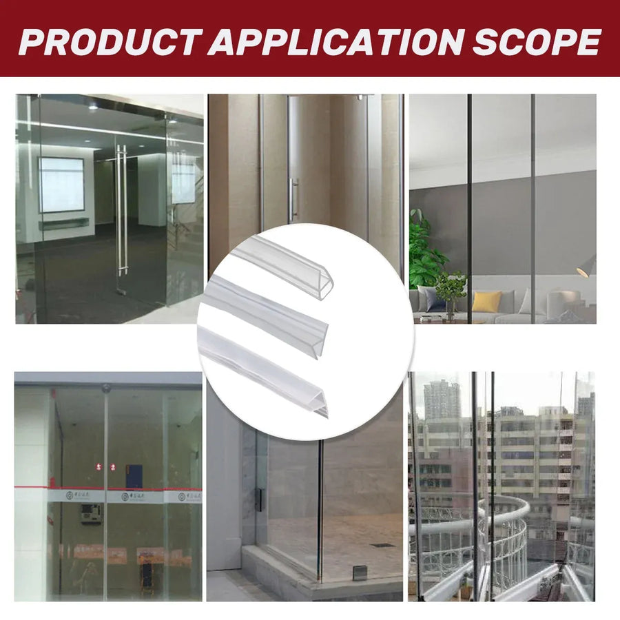 Transparent Silicone Seal Strip in F Shape for Glass Doors Windows - 1cm x 100cm