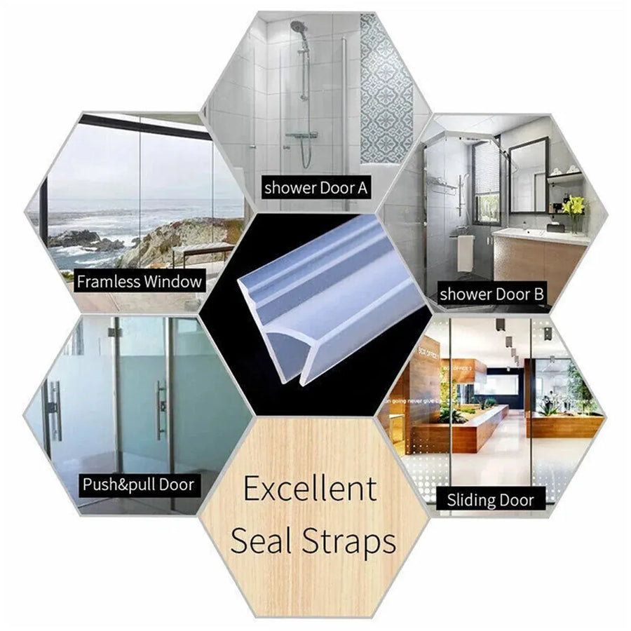 Transparent Silicone Seal Strip in F Shape for Glass Doors Windows - 0.8cm x 100cm