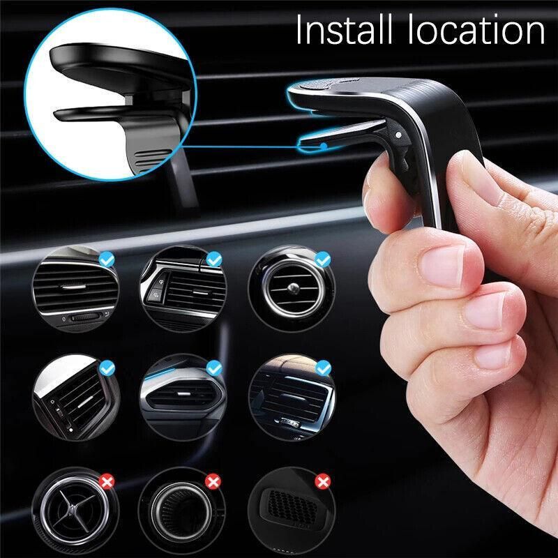 Universal Car Phone Holder Mini 360 Degree Rotating Air Vent Mount Clip Stand - Black