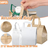 50pcs Thermal Insulation Packing Bag Non Woven Milk Tea Cake Food Storage Bag - Kraft-24x24x15cm