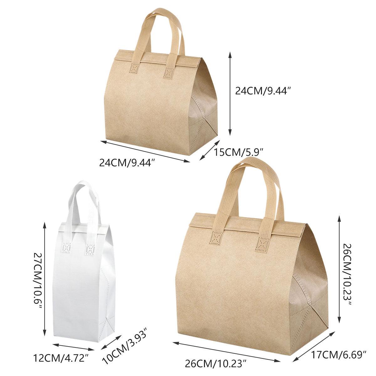 50pcs Thermal Insulation Packing Bag Non Woven Milk Tea Cake Food Storage Bag - Kraft-24x24x15cm