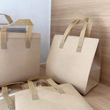 50pcs Thermal Insulation Packing Bag Non Woven Milk Tea Cake Food Storage Bag - Kraft-24x24x15cm - Top-Down View