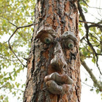 Old Man Tree Hugger Garden Peeker Yard Outdoor Sculpture Whimsical Face Decor - B