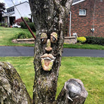 Old Man Tree Hugger Garden Peeker Yard Outdoor Sculpture Whimsical Face Decor - B