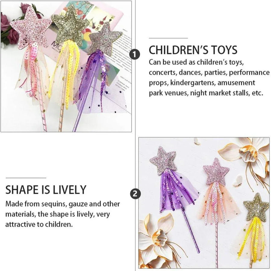 4pcs Sequin Fairy Wand Magic Pentagram Wand for Girls Party Favor Set