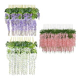 12X Artificial Silk Fake Flower Garland Vine Wisteria Leaf Hanging Wedding Decor - Purple - Front View