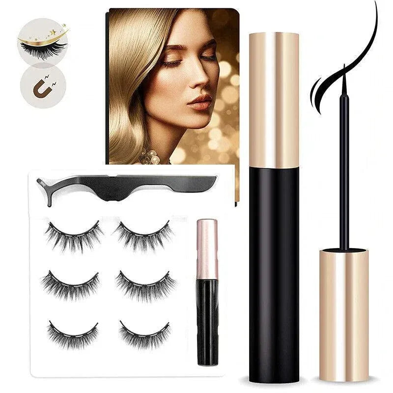 Magnetic False Eyelashes Natural Eye Lashes Extension Liquid Eyeliner Tweezer - Model 15