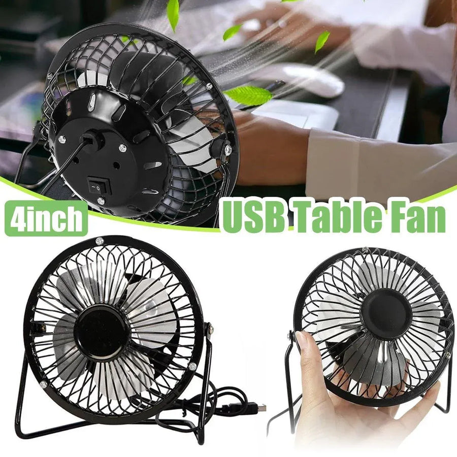 USB Desk Fan 4 Inch Metal Frame Black Portable Table Fan, 1 Piece