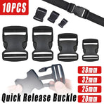 10pcs Black Plastic Buckle Clips for School Bag Backpack Strap Multifunctional - 38mm