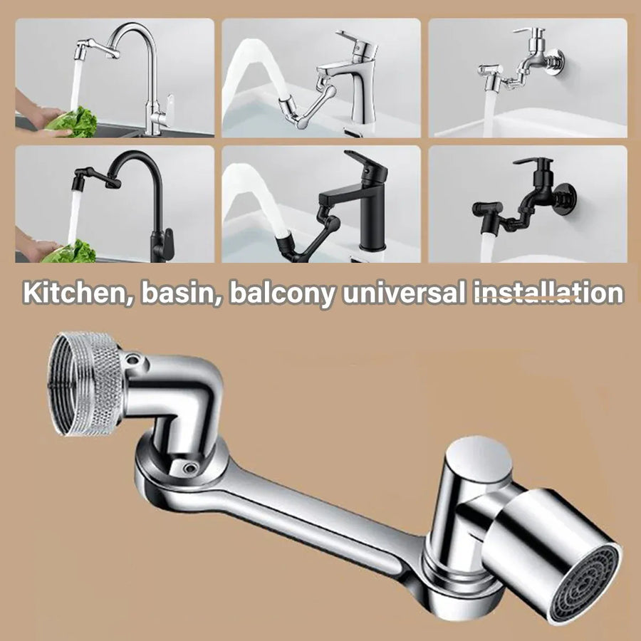 Multifunction Mechanical Arm Faucet Extender Rotatable Sink Tap Adapter Joint - Silver
