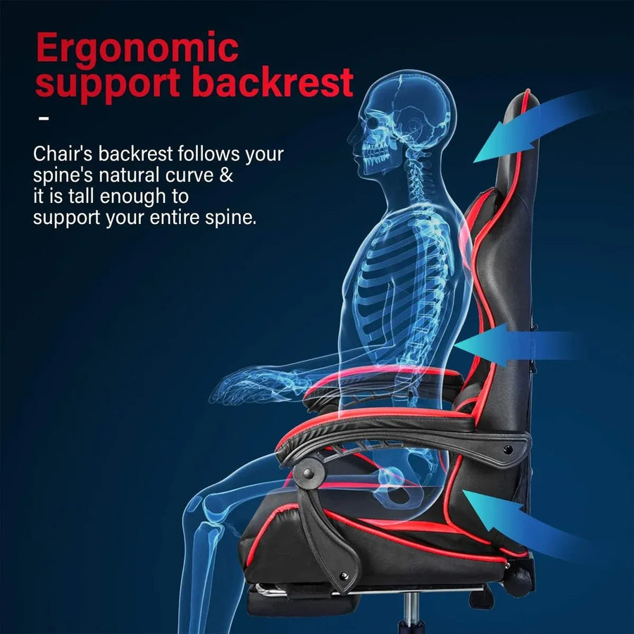 Black and Red Gaming Chair with Footrest and Lumbar Support