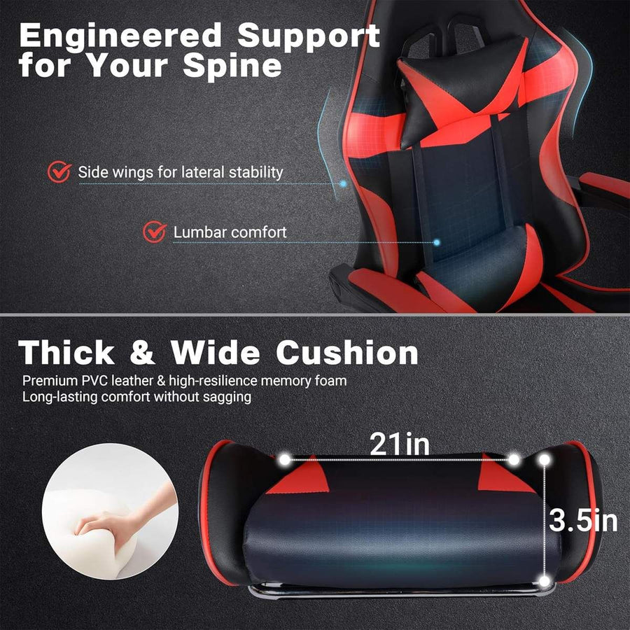 Black and Red Gaming Chair with Footrest and Lumbar Support
