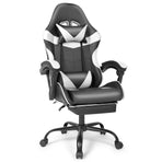Black and White Gaming Chair with Footrest and Lumbar Support