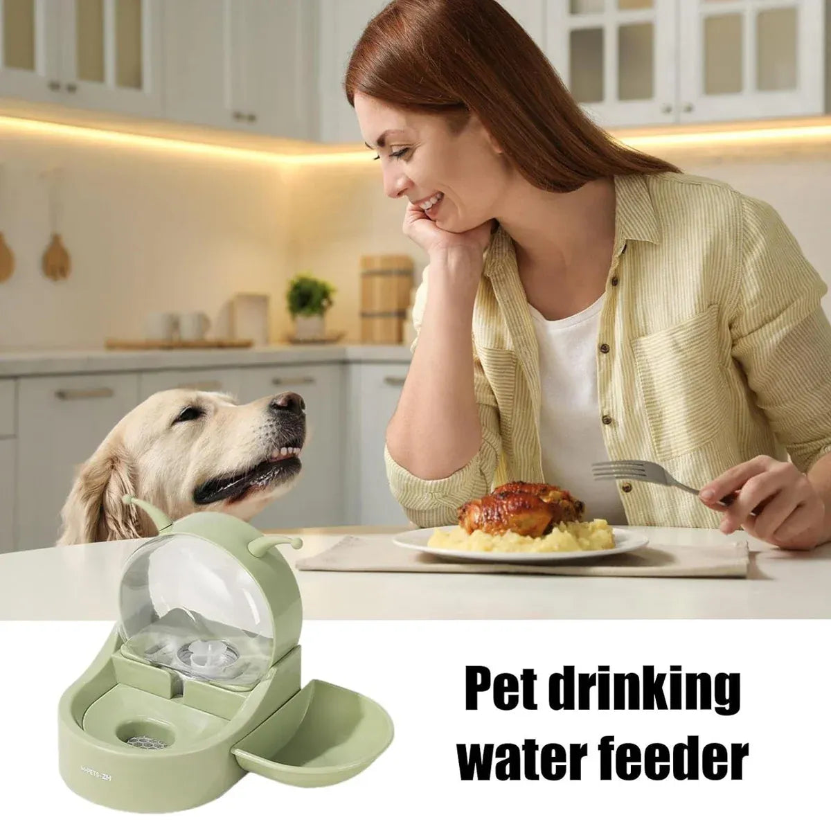 2.2L Large Capacity Pet Water Fountain with Food Bowl Auto Circulation Filtered
