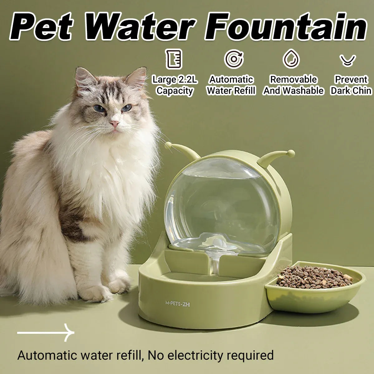 2.2L Large Capacity Pet Water Fountain with Food Bowl Auto Circulation Filtered