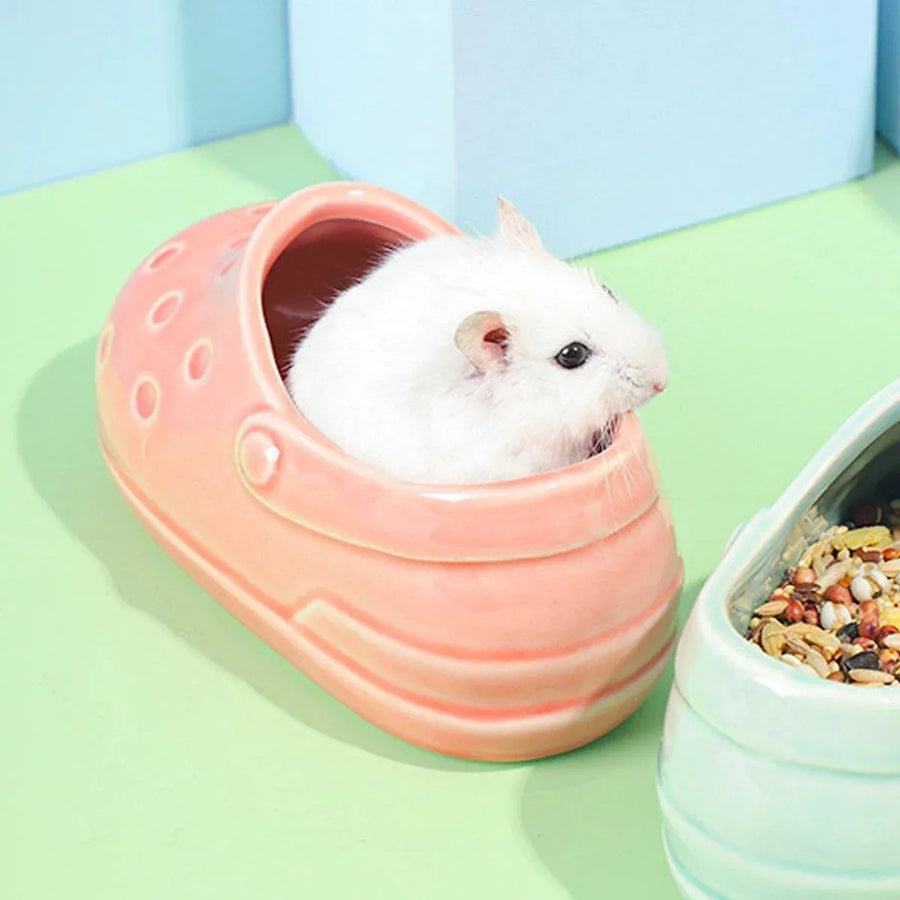 Tumble-Proof Non-Slip Hamster Food Bowl Hedgehog Feeder Squirrel Dish Plate - Pink