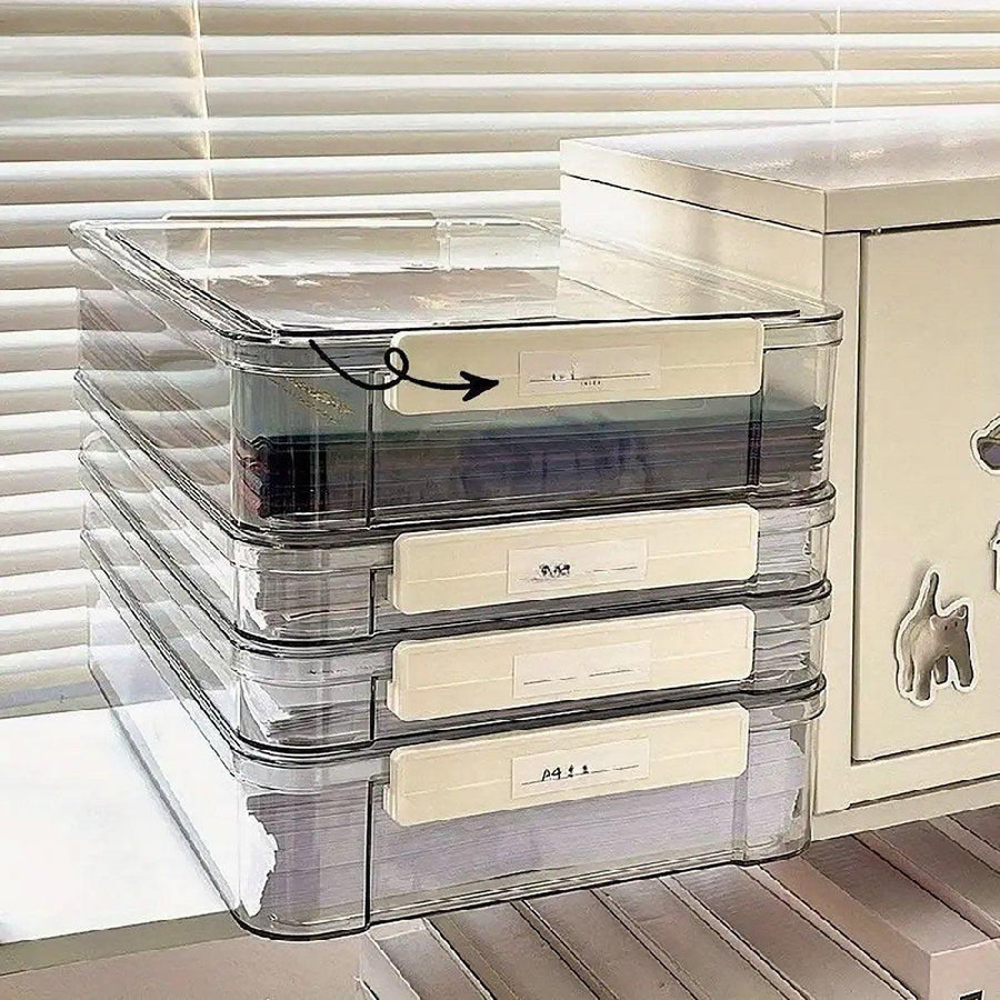 Large Capacity A4 File Storage Box Transparent Plastic Document Organizer Case - Small