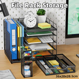 Multi Layer Desktop File Rack Storage Organizer Black Plastic for Office Home