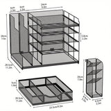 Multi Layer Desktop File Rack Storage Organizer Black Plastic for Office Home - Side View