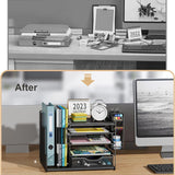 Multi Layer Desktop File Rack Storage Organizer Black Plastic for Office Home - Top-Down View