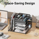 Multi Layer Desktop File Rack Storage Organizer Black Plastic for Office Home - 45-Degree Angle