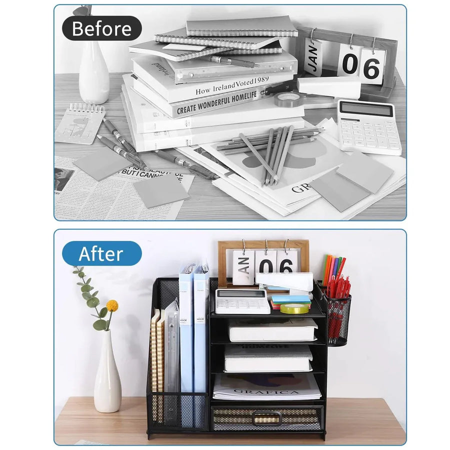Multi-Tier Desktop Organizer File Holder Document Storage Rack Office Shelf