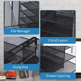 Multi-Tier Desktop Organizer File Holder Document Storage Rack Office Shelf - Rear View