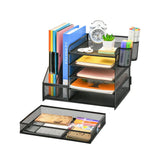 Multi-Tier Desktop Organizer File Holder Document Storage Rack Office Shelf - Close-Up Angle