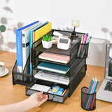 Multi-Tier Desktop Organizer File Holder Document Storage Rack Office Shelf - Low Angle