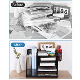 Multi-Tier Desktop Organizer File Holder Document Storage Rack Office Shelf - Top-Down View