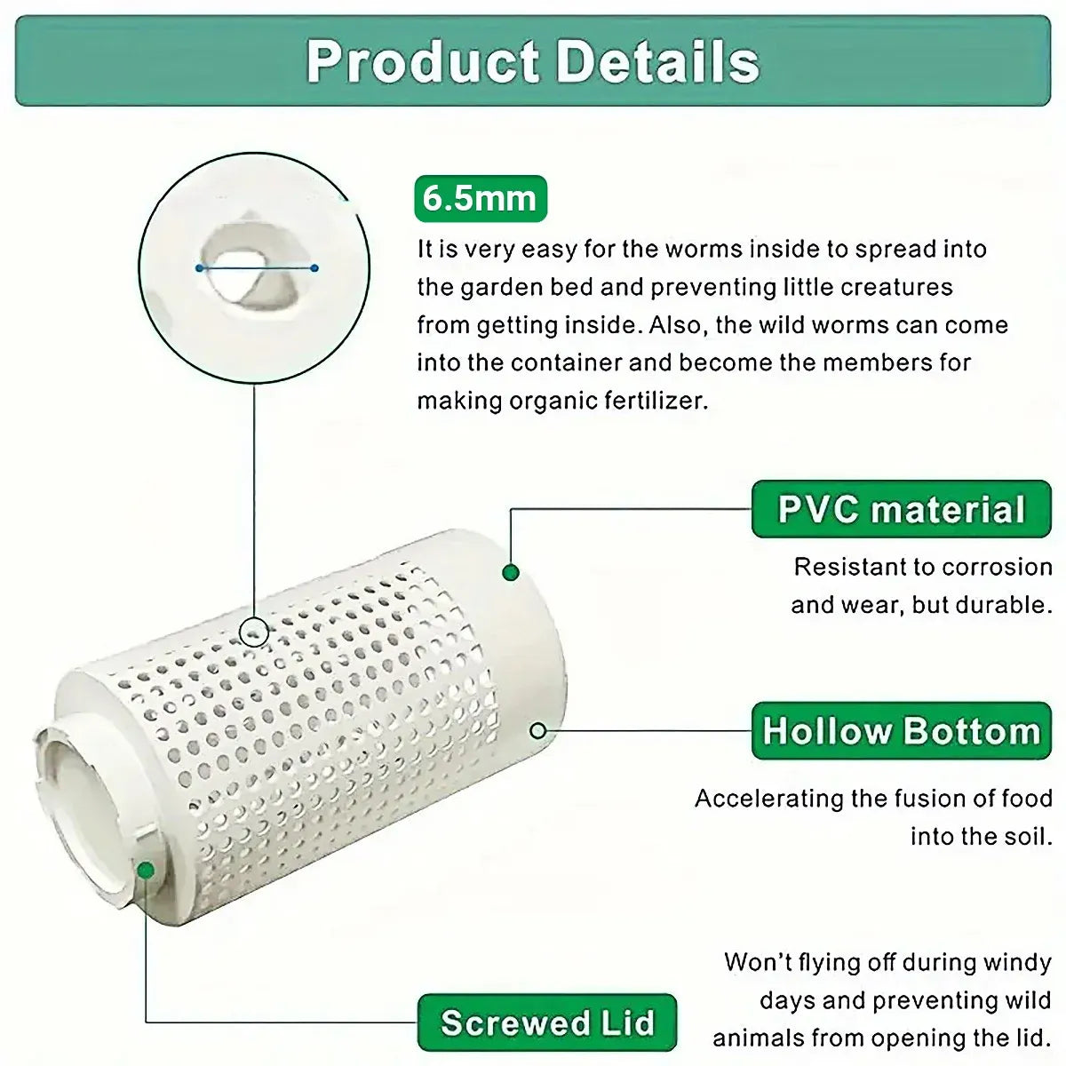 Worm Composting Bin PVC Tube Odor Sealing Garden Composter for Lawn Flower Pot