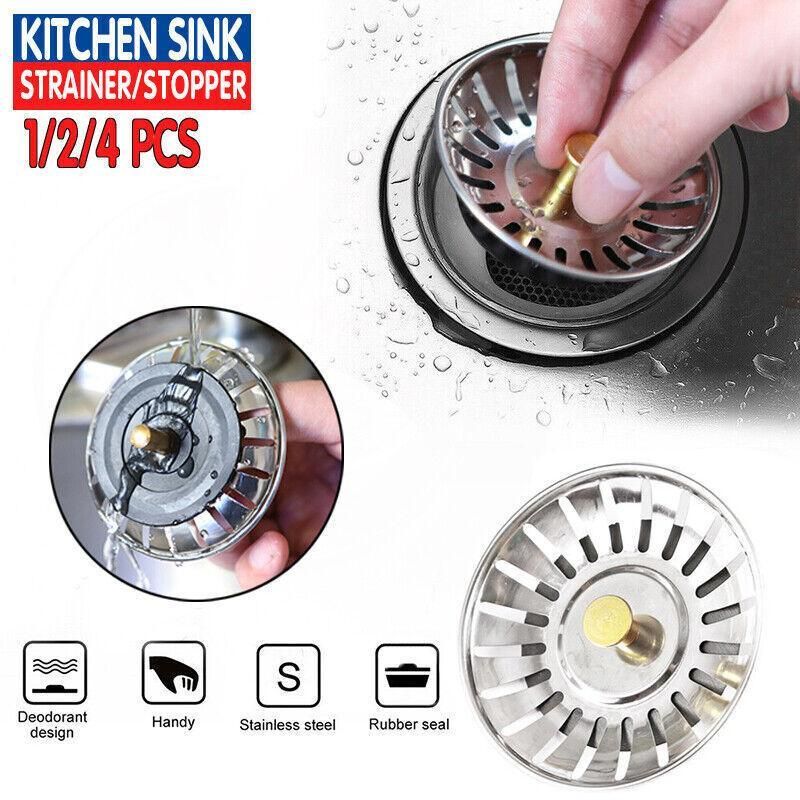 1/2/4X Stainless Steel Kitchen Sink Strainer Drain Stopper - 4PCS