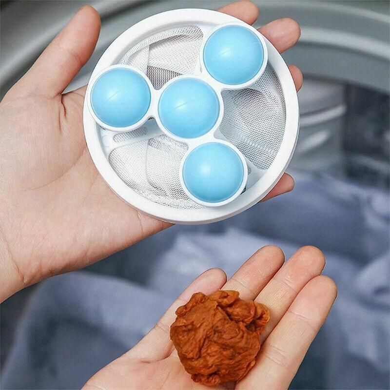 2 Pcs Reusable Hair Lint Catcher Removal Net Bag Wash Machine Float Filter - Blue
