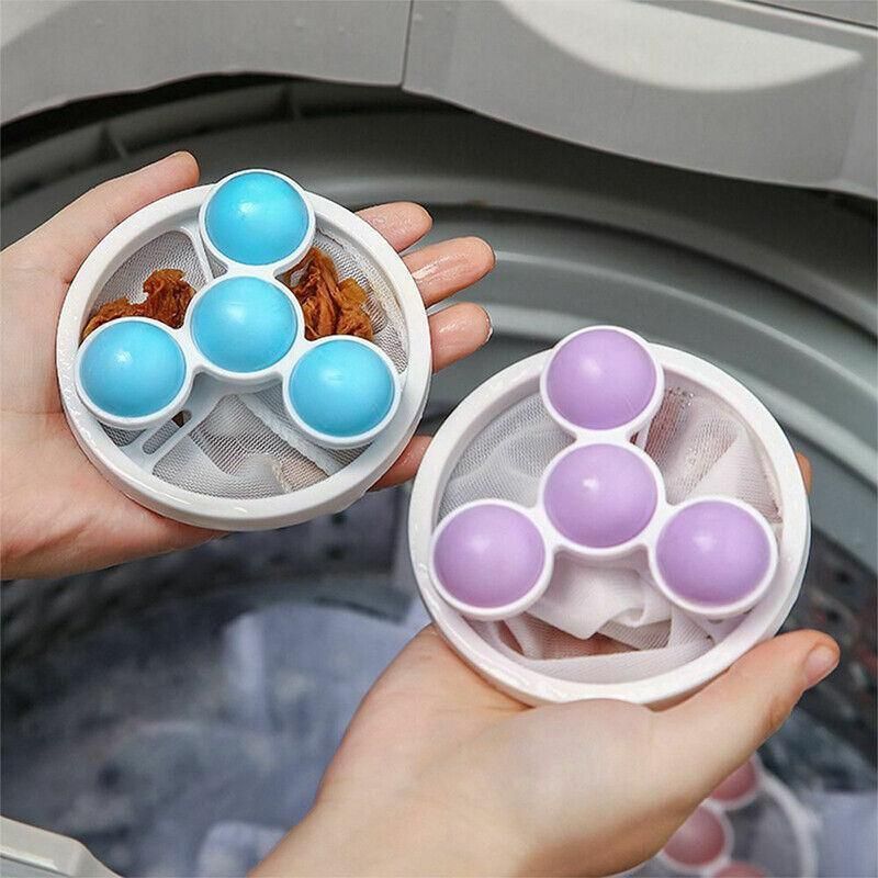 2 Pcs Reusable Hair Lint Catcher Removal Net Bag Wash Machine Float Filter - Blue