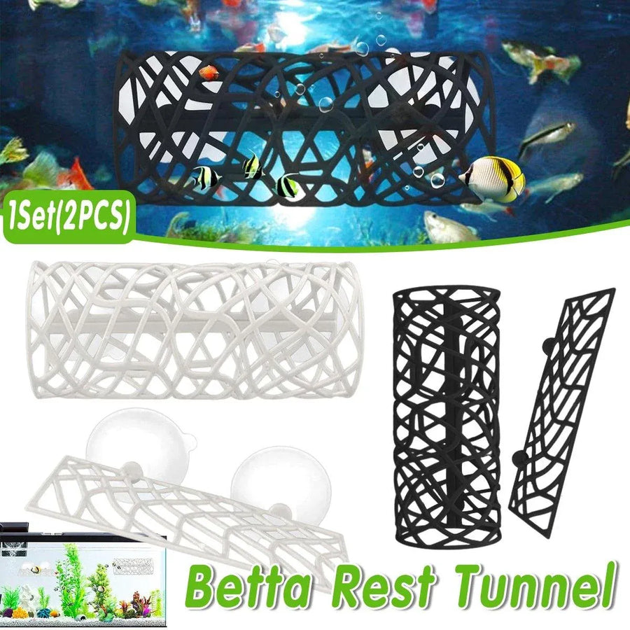 Aquarium Fish Resting Tunnel Hiding House for Betta Shrimp Small Fish Tank Decor - Black