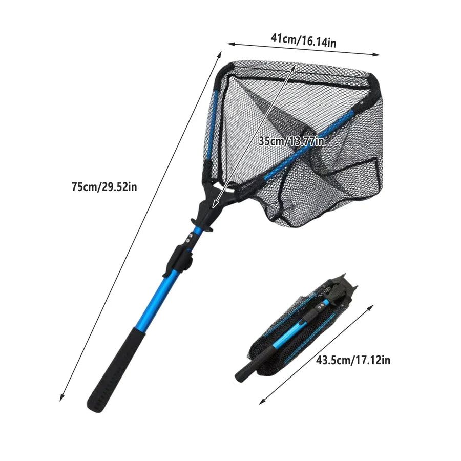 Folding Fishing Net Telescopic Aluminum Alloy Scoop Net Handheld Triangle Mesh