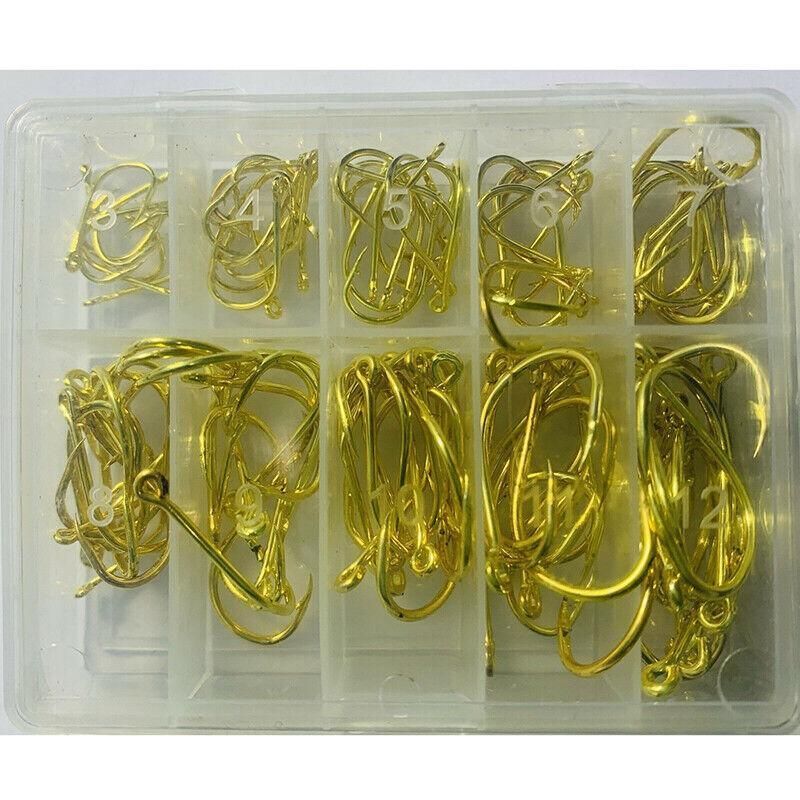 Fishing Hooks Octopus Style 100pcs Chemically Sharpened Assorted Sizes 3-12 - Black