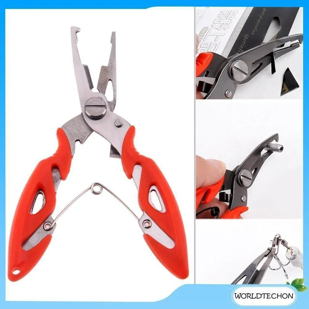 Multi Function Fishing Pliers Line Cutter Split Ring Tool with Grip Scissors Design - Yellow