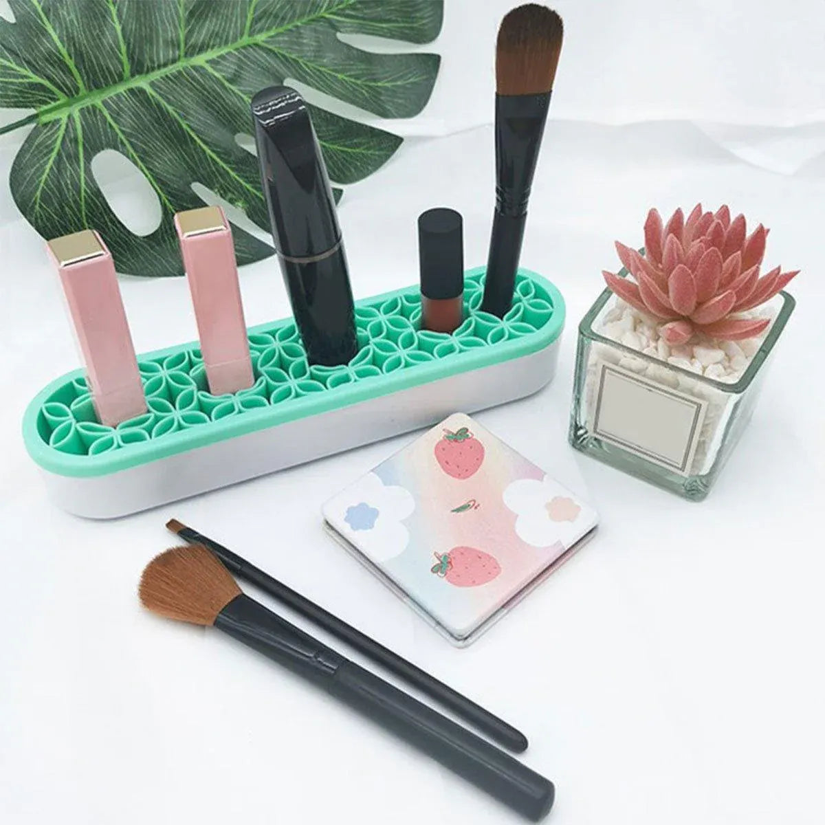 Silicone Makeup Organizer Cosmetic Storage Box Lipstick Brush Holder Desktop Box - Flesh Pink