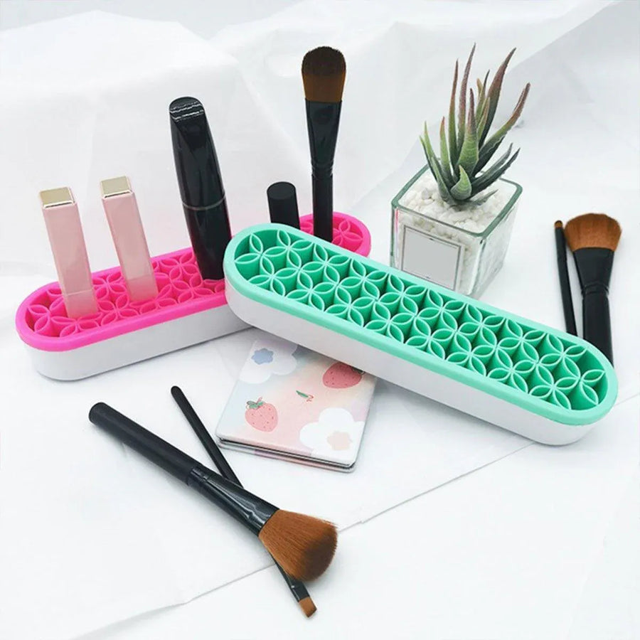 Silicone Makeup Organizer Cosmetic Storage Box Lipstick Brush Holder Desktop Box - Purple