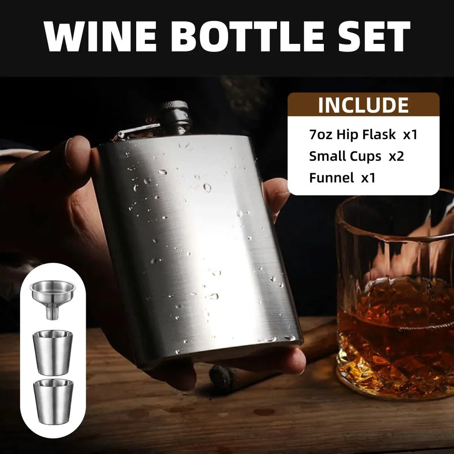 70Z Stainless Steel Portable Outdoor Flat Metal Wine Flagon Leakproof Travel