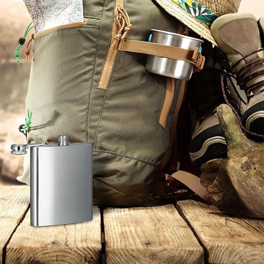 70Z Stainless Steel Portable Outdoor Flat Metal Wine Flagon Leakproof Travel