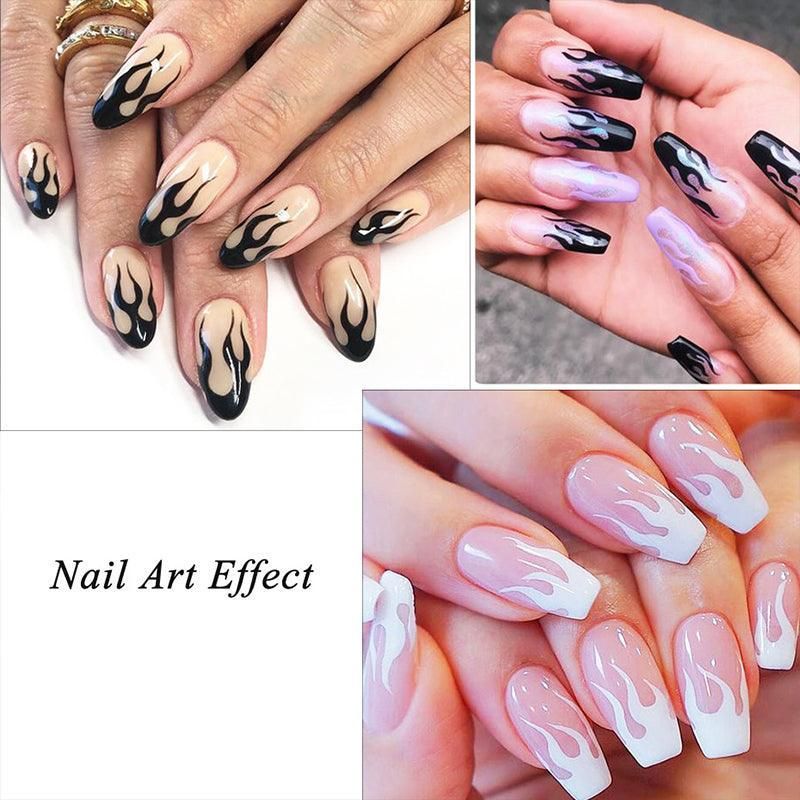3D Flame Nail Stickers Fire Design Manicure Decals Self Adhesive Nail Art Sheet - Black