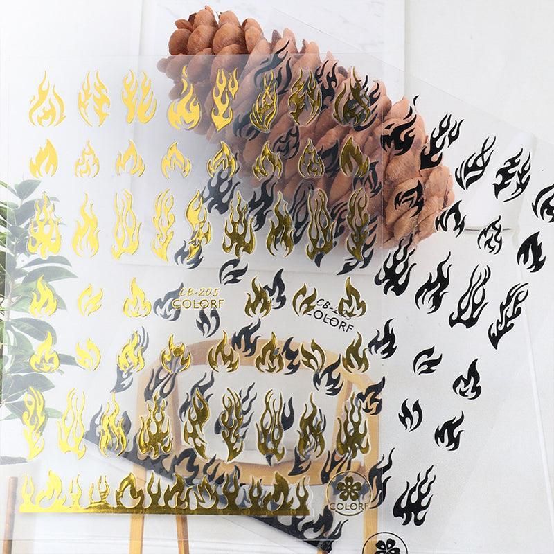 3D Flame Nail Stickers Fire Design Manicure Decals Self Adhesive Nail Art Sheet - Black