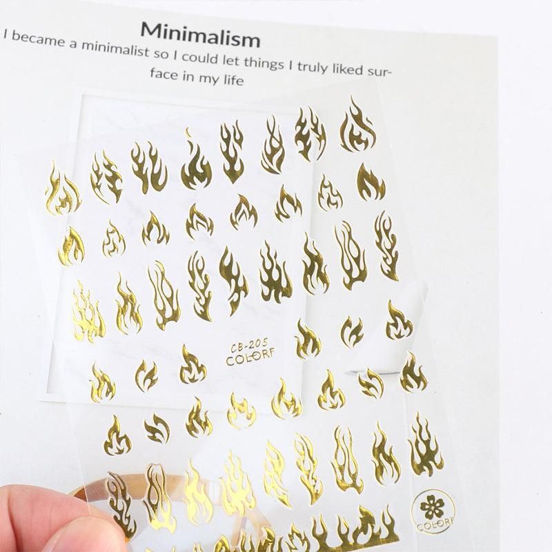 3D Flame Nail Stickers Fire Design Manicure Decals Self Adhesive Nail Art Sheet - Black