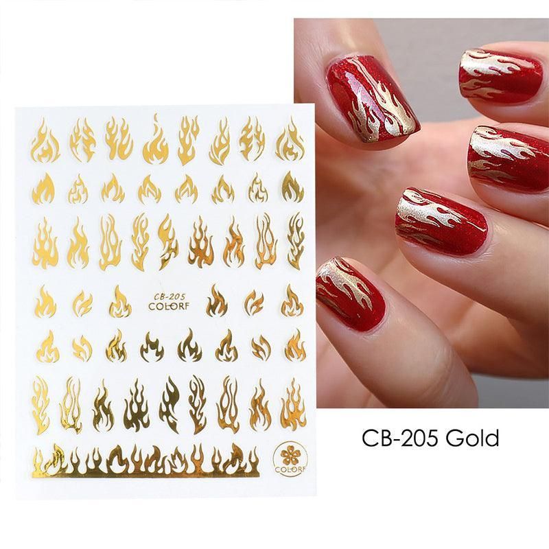 3D Flame Nail Stickers Fire Design Manicure Decals Self Adhesive Nail Art Sheet - Black
