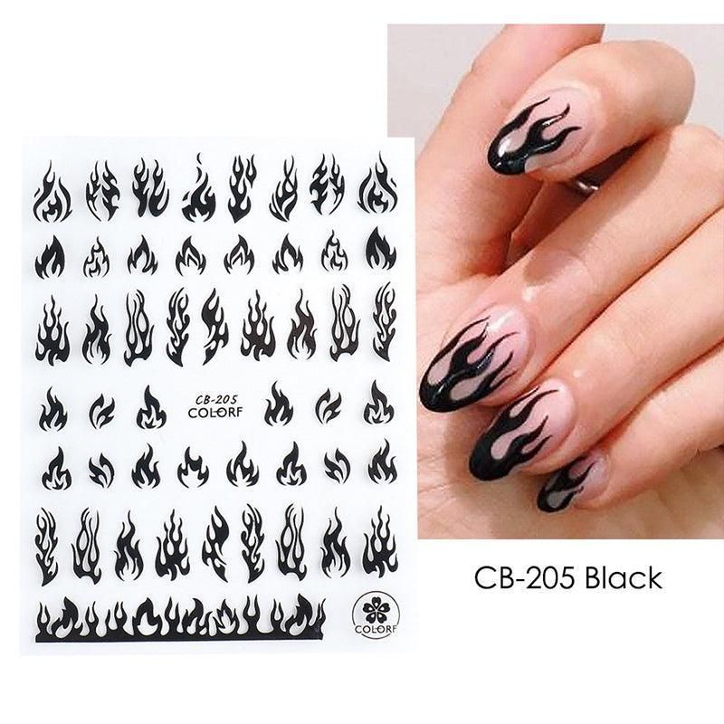 3D Flame Nail Stickers Fire Design Manicure Decals Self Adhesive Nail Art Sheet - Black